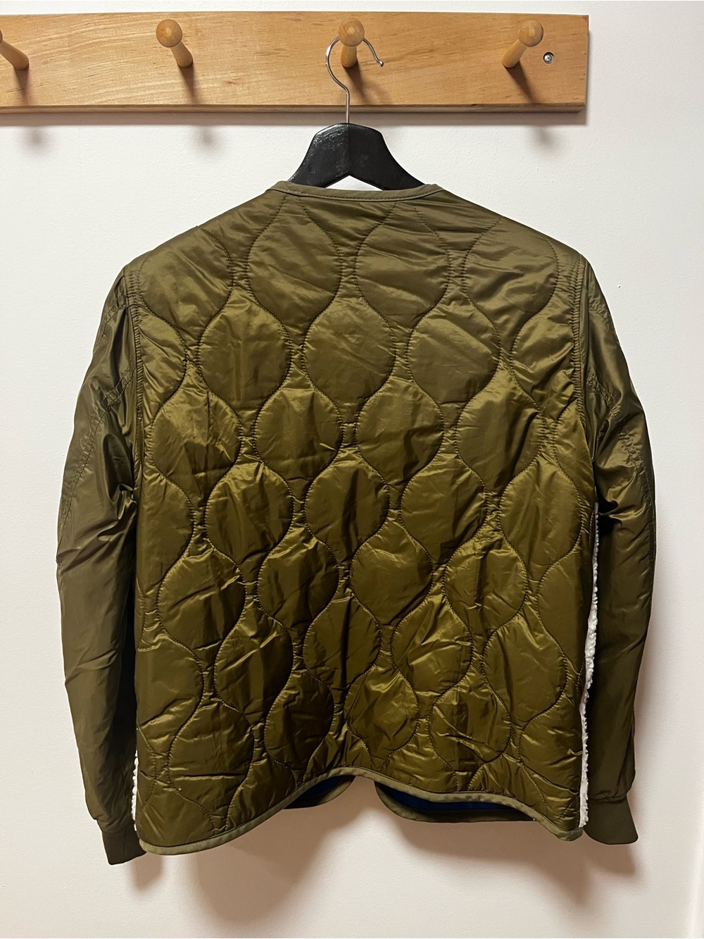 MOTHER Olive Green and Cream Sherpa-Front Bomber Jacket - Picture 3 of 5